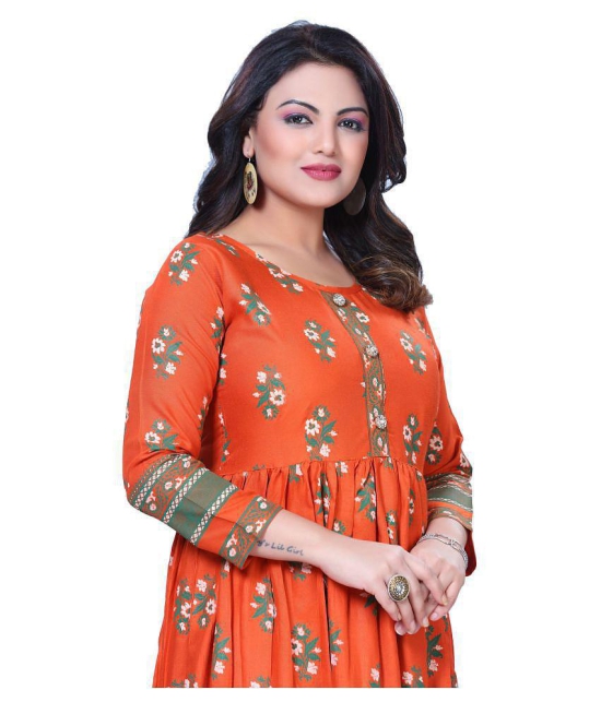 HAYA - Rust Rayon Womens Anarkali Kurti - S