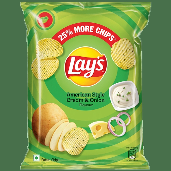 Lays Potato Chips - American Style Cream & Onion Flavour, Crunchy Chips & Snacks, 50G