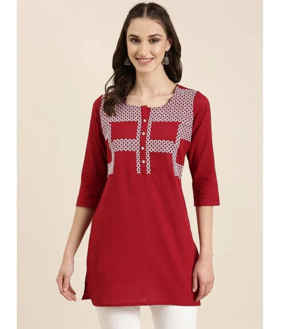 Showoff Cotton Blend Embellished Straight Womens Kurti - Maroon ( Pack of 1 ) - None