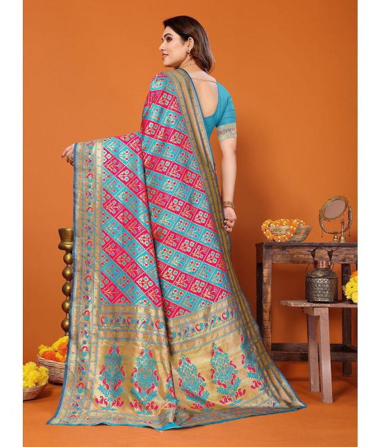 Rangita Women Patola Woven Silk Saree with Blouse Piece - Blue - Blue