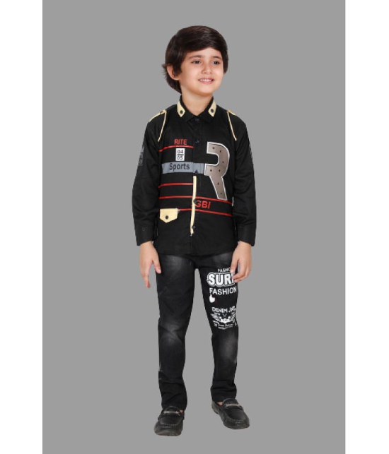 DKGF Fashion - Black Cotton Blend Boys Shirt & Jeans ( Pack of 1 ) - None