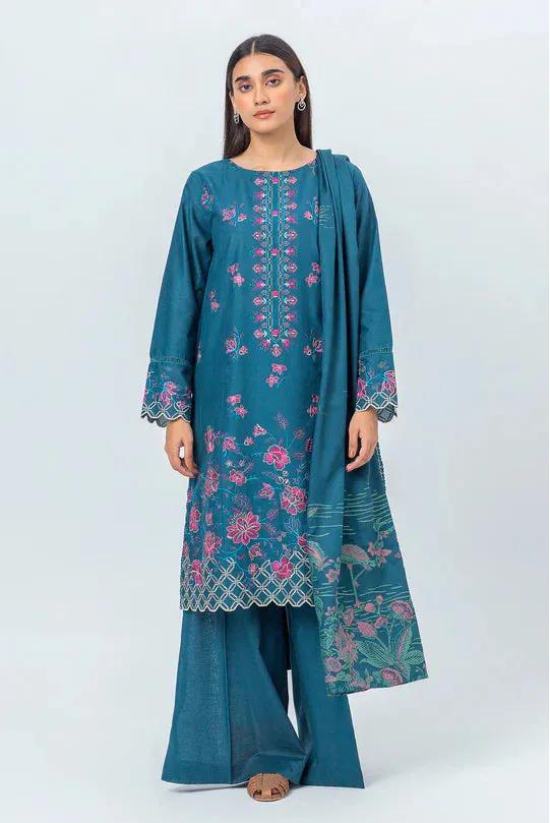 Beechtree Unstitched Shawl 23 - 3 PIECE - EMBROIDERED CAMBRIC SUIT WITH WOVEN SHAWL - CHIC FLORENCE