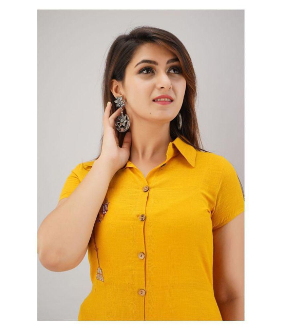 SVARCHI Yellow Cotton A-line Kurti - XL