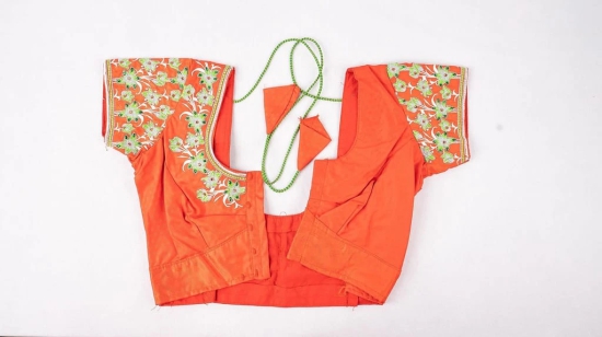 Sonchiriya Orange Embroidery Work Blouse