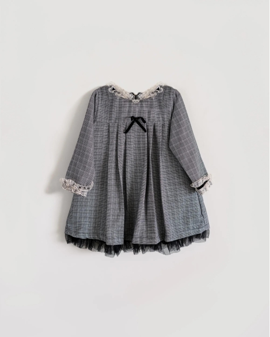 Little Miss Checks Dress-6-9 months / Grey / Girls