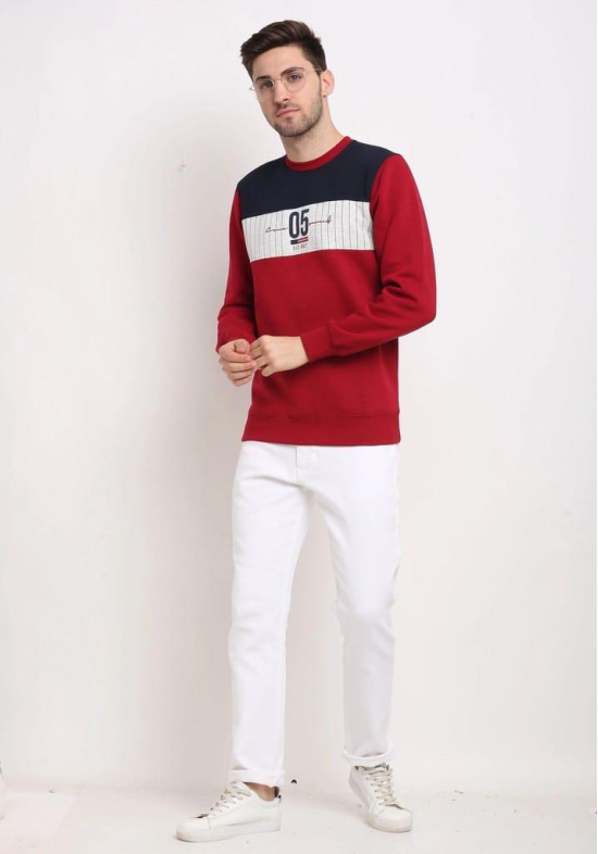 Rodamo  Men Red Colourblocked Sweatshirt