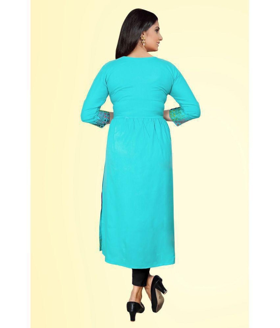 haya fashion - Light Blue Rayon Women's Straight Kurti ( Pack of 1 ) - None