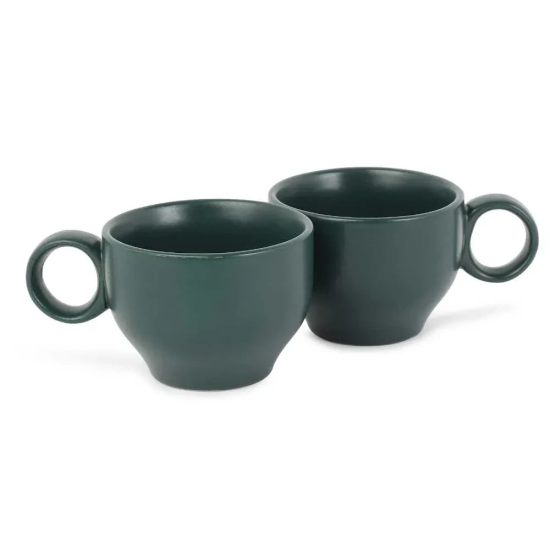 Ring Handle Ceramic Cup  | Set of 2 Emerald Green