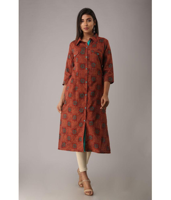 MAUKA - Red Cotton Women''s Front Slit Kurti ( Pack of 1 ) - None