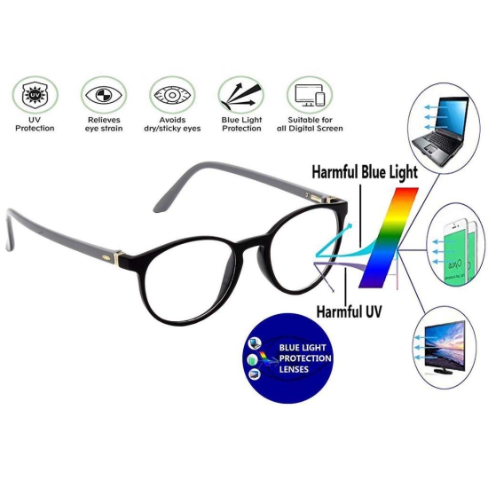 Hrinkar Oval Computer Glasses with Anti-Glare and Blue Ray Cut Lenses for Office, Gaming, Online Classes and Mobile/Computer Eye Protection Black and Grey Frame for Men & Women