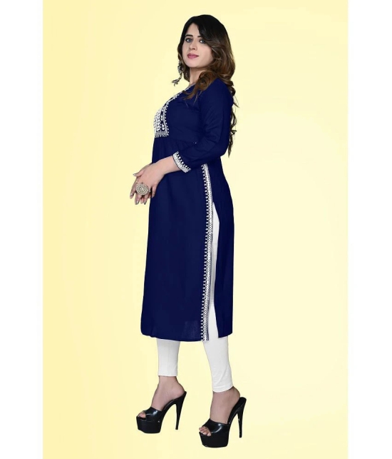 haya fashion - Navy Rayon Womens Straight Kurti ( Pack of 1 ) - None