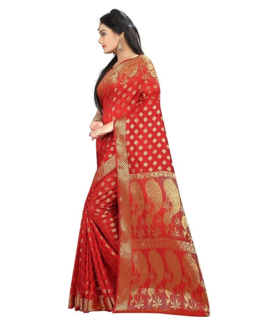 Gazal Fashions Red Silk Saree