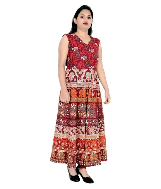 Sttoffa - Maroon Cotton Womens Flared Kurti - XXL