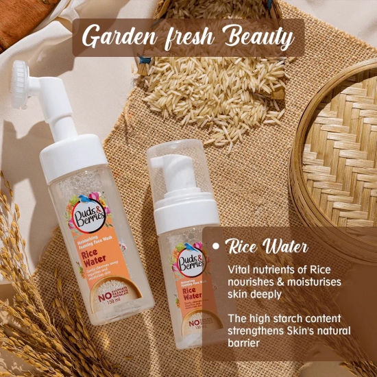 Buds&Berries Moisturising Rice Water Foaming Face Wash with Silicone Brush ,  No Sulphate, No Paraben, No Phthalate - 150ml