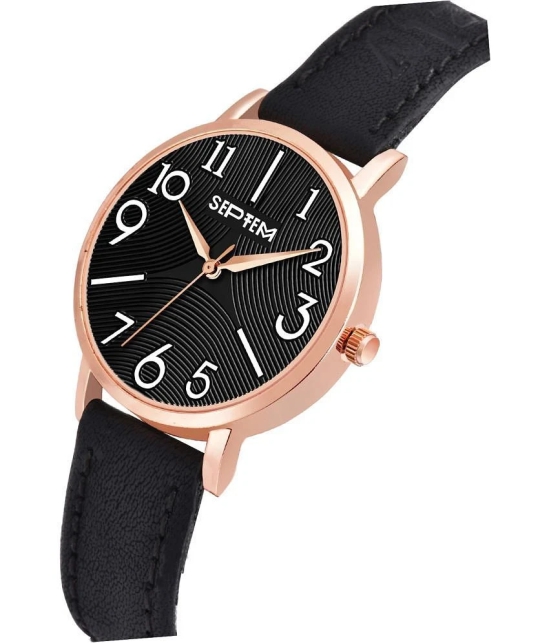 Septem Black Leather Analog Mens Watch