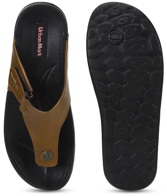 UrbanMark Men Two-Tone Upper With Side Velcro Strap Thong Flip-Flop - Brown - None