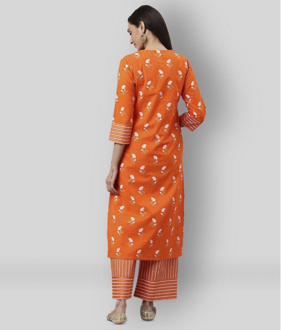 Yash Gallery - Orange Front Slit Cotton Womens Stitched Salwar Suit ( Pack of 1 ) - L