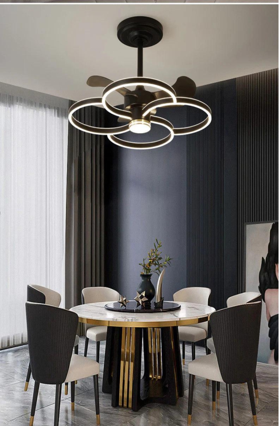 Hdc Black Modern Ceiling Fan Chandelier With Remote Control - Warm White