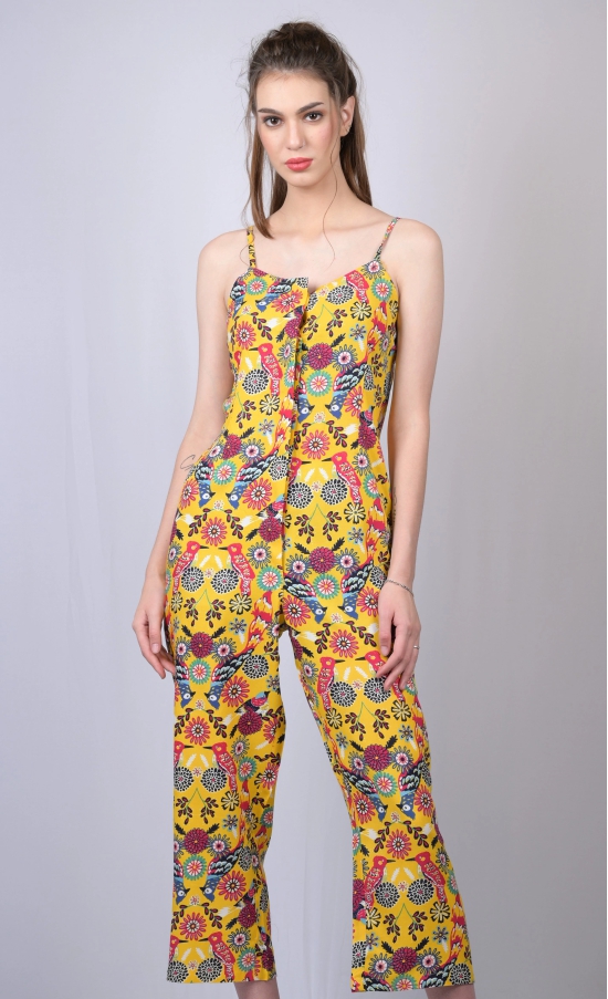 Jumpsuit for women for party wear stylish suits daily use Women Mustard Printed Jumpsuit (OTL-JMS1002)-Yellow / M