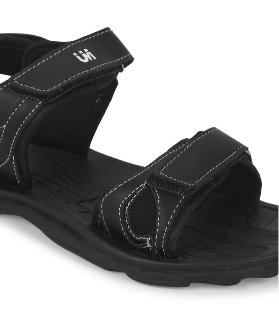 UrbanMark Men Comfortable Black Synthetic Floater Sandals - Black - None