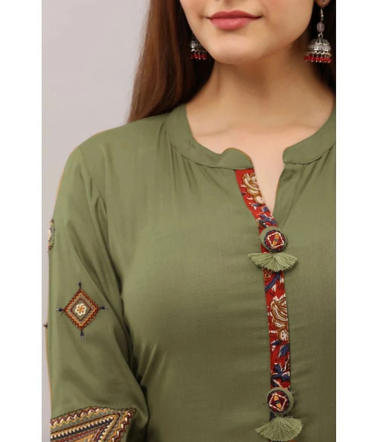 Preksha - Olive Rayon Womens Front Slit Kurti ( Pack of 1 ) - None