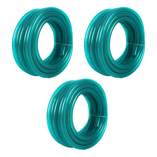 Kuber Industries 10m PVC Nylon Braided Water Pipe, Leak-Proof, Heavy Duty, for Garden, Car, Pet Cleaning, Green, Pack of 6-Kuber Industries PVC Nylon Braided Water Pipe 10m, Multi-Utility for Gar