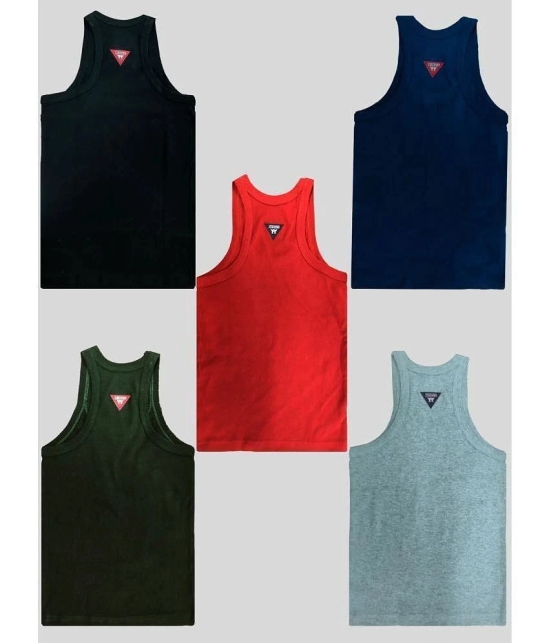 Hap Kings Multi Cotton Colorblock Boys Vest ( Pack of 5 ) - None