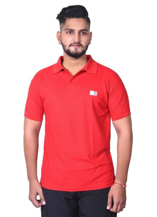 Men Solid Polo Neck Cotton Blend Red T-Shirt