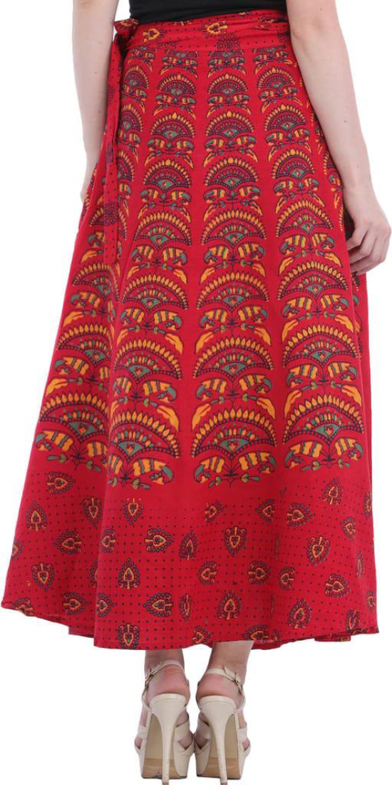 Rococco-Red Wrap-Around Printed Long Skirt from Pilkhuwa