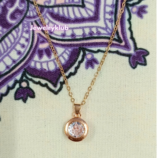 Jewelryklub AD Cubic Zirconia Pendant Necklace Chain For Women Girls Anti Tarnish Stainless Steel Rose Gold Design 8