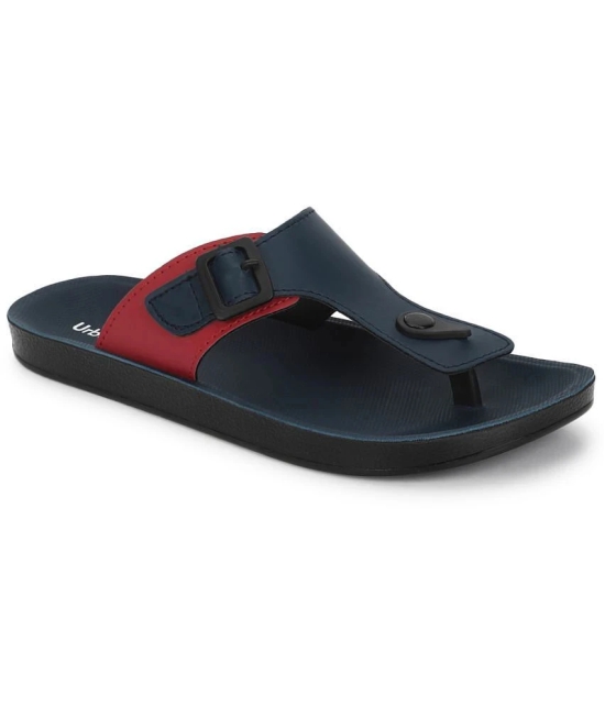 UrbanMark Men Comfortable T-Shape With Side Buckle Thong Flip-Flop - Navy - None