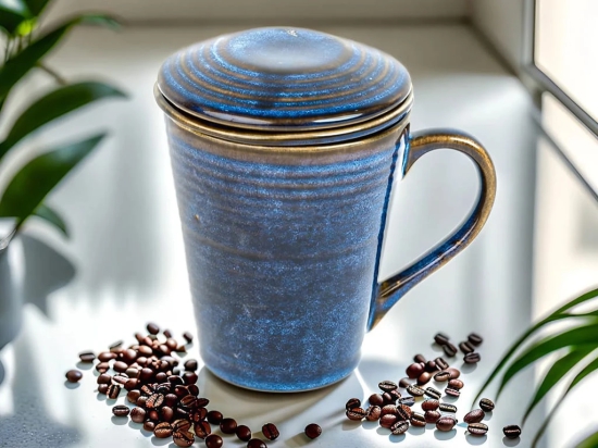 Reactive Glazed Ceramic Large Modern Herbal Tea Strainer Coffee Mug, Infusion Tea Mug with Infuser and Lid for Steeping Loose Leaf Tea, Microwave and Dishwasher Safe, 250 ml, Greenish Blue