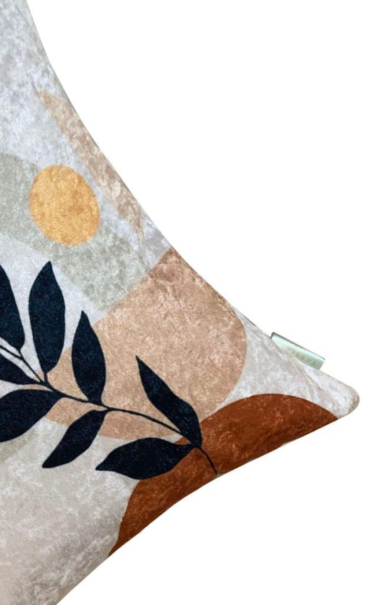 Twig Abstract Crushed Velvet Cushion Cover (Beige)