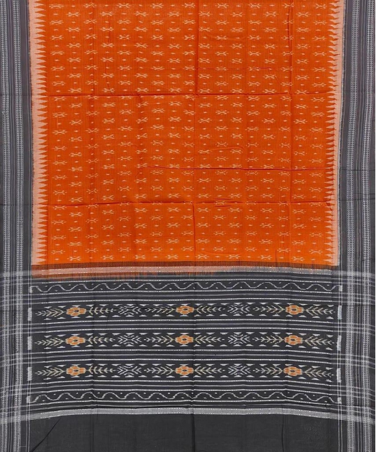 Rust Black Sambalpuri Handwoven Single Ikat Cotton Dupatta