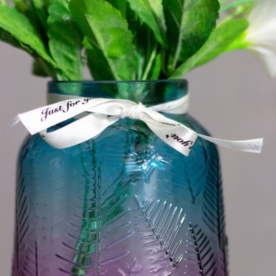 Leaves Embossed Gradient Glass Vase-Sheer Glass