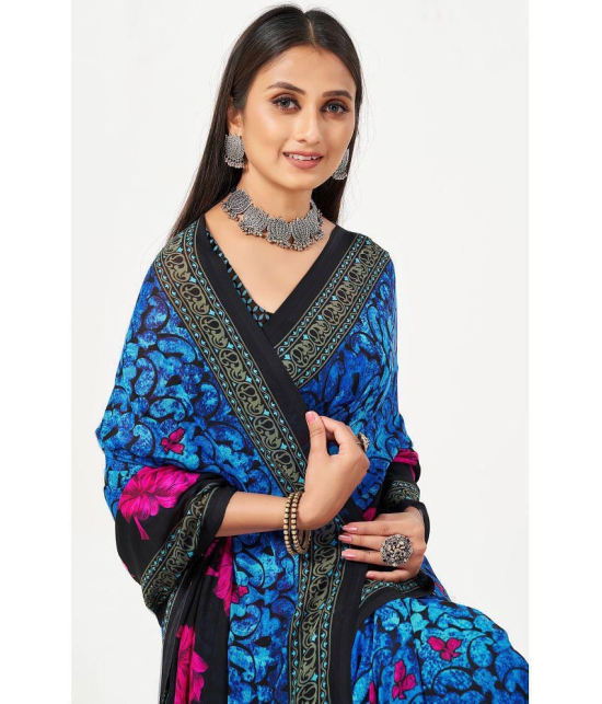 LEELAVATI - Blue Georgette Saree With Blouse Piece ( Pack of 2 ) - Blue