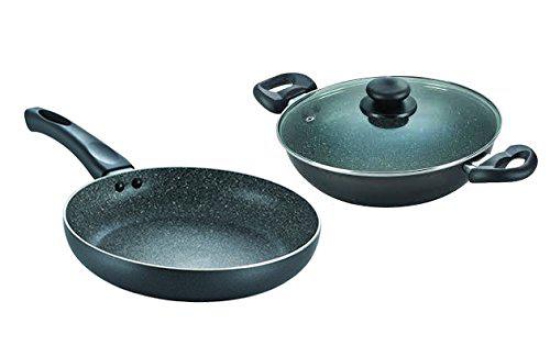 Prestige Omega Deluxe Granite Aluminium Cookware Set, 2-Pieces, Black