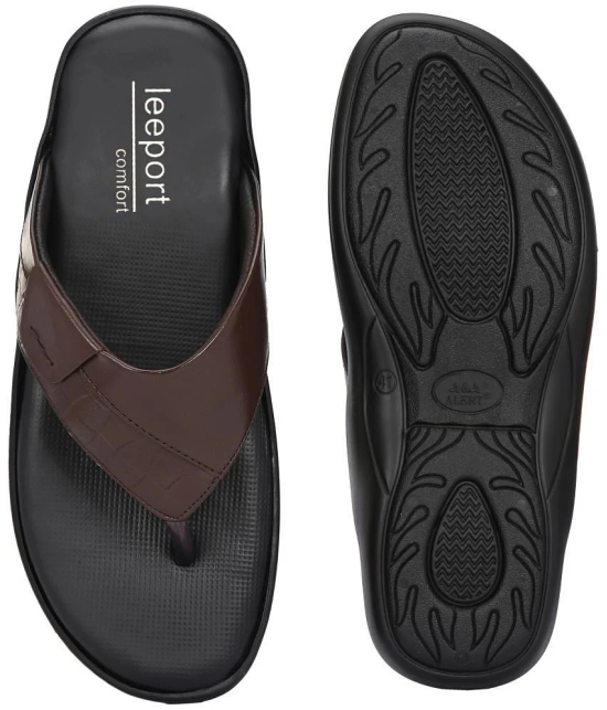 Leeport Brown Mens Thong Flip Flop - None