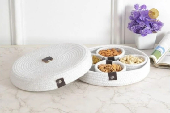 Cotton Rope Dry Fruit Tray Set-Pink