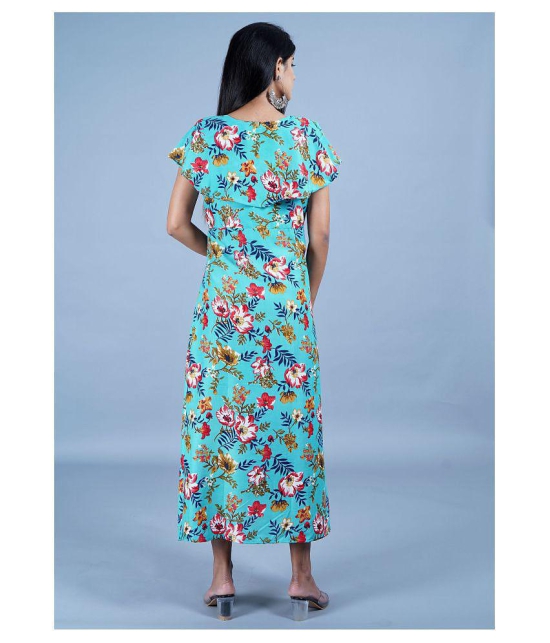 Rangun Crepe Turquoise A- line Dress - Single - M