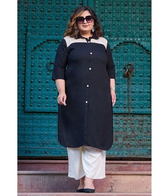 PrettyPlus by Desinoor.com Rayon Colorblock Shirt Style Womens Kurti - Black ( Pack of 1 ) - None