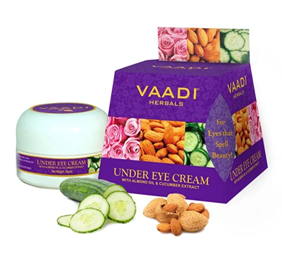 Vaadi Herbals Under Eye Cream Almond Oil and Cucumber Extract 30g-Vaadi Herbals Under Eye Cream, Almond Oil and Cucumber Extract, 30g