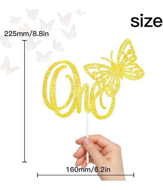 ZYOZI Butterfly one 1st Cake Topper 1st one Happy Birthday Theme Gold Glitter Decor for Baby Shower Birthday Party Decorations Supplies - Gold