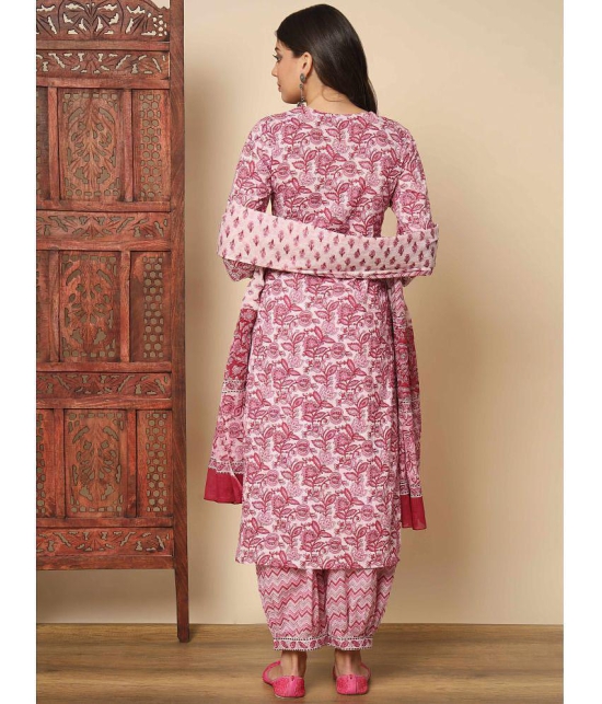 Vbuyz Cotton Printed Kurti With Pants Women's Stitched Salwar Suit - Pink ( Pack of 1 ) - None