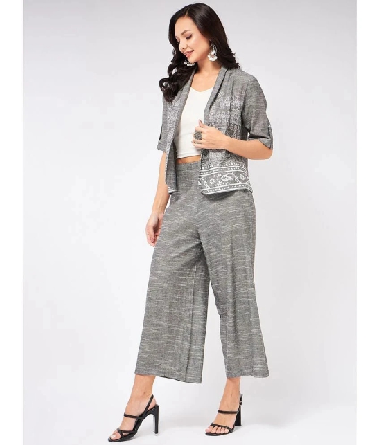 Pannkh Womens Chambray Printed Blazer With Matching Pant Set - None