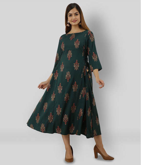 Lee Moda - Green Rayon Women's Flared Kurti ( Pack of 1 ) - L