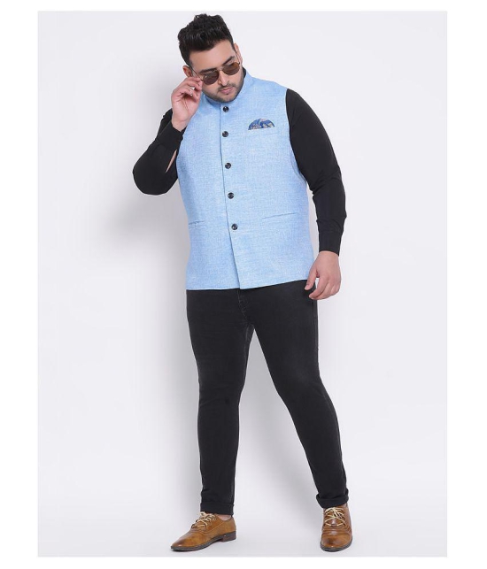 Hangup Blue Linen Nehru Jacket - None