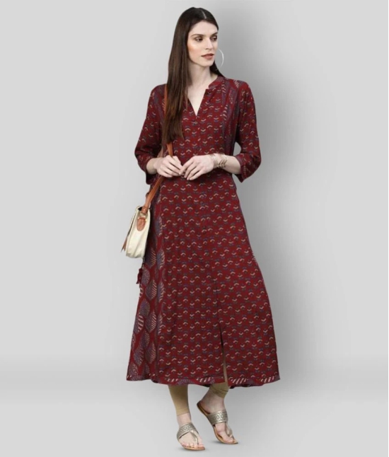 Divena - Maroon Rayon Womens Flared Kurti - S