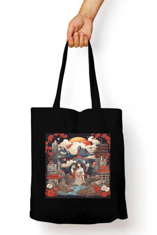 Tote Bag with Zipper - Japanese Lady-White / Standard