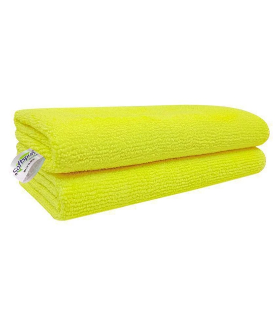 SOFTSPUN Microfiber Cleaning Cloths, 2pcs 40x40cms 340GSM Yellow! Highly Absorbent, Lint and Streak Free, Multi -Purpose Wash Cloth for Kitchen, Car, Window, Stainless Steel, Silverware.